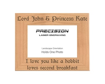 Personalized Nerdy Gift Engraved Wood Picture Frame - Love You Like a Hobbit Loves Second Breakfast - 4x6 or 5x7 - Christmas Gift