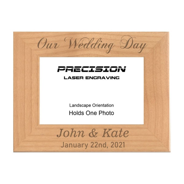 Personalized Wedding Gift Engraved Wood Picture Frame - Our Wedding Day - 4x6 5x7 - Anniversary, Engagement Gift, Newlywed, Couple gift