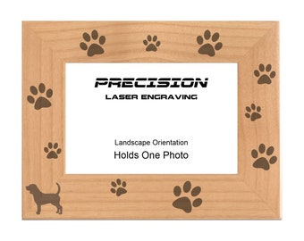 Pet Beagle Paw Prints Engraved Wood Picture Frame - 4x6 5x7 8x10 - Dog Owner Gift, Pet Memorial, Animal Frame