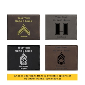 Regalo Militar Personalizado Billetera Grabada Us Army Rango - Polipiel - Ejército de los Estados Unidos, Regalo de Veterano, Regalo de Soldado, Miembro del Servicio