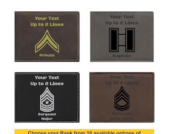 Personalized Military Gift Engraved Wallet US Army Rank - Leatherette - United States Army, Veteran Gift, Soldier Gift, Service Member