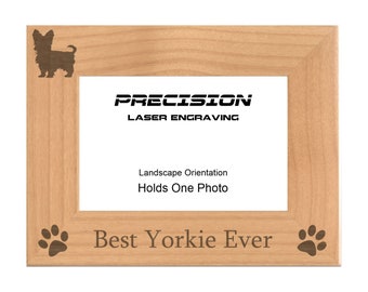 Pet Frames Best Yorkie Ever Engraved Natural Wood Picture Frame, 4x6 5x7 8x10, Dog, Pet Owner Gift