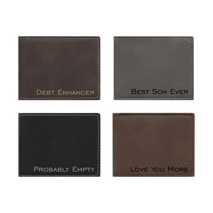 Cartera personalizada grabada en polipiel con texto personalizado, regalo para hombres y mujeres, día del padre, regalo de Navidad, carteras plegables
