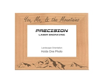 Mountain Range Picture Frame, You Me & the Mountains Engraved Natural Wood Photo Frame, 4x6 5x7 8x10, Outdoors, Nature
