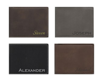 Personalized Wallet, Engraved Leatherette - Your Name - Gift for Men, Anniversary Gift, Fathers Day, Christmas Gift, Dad, Husband, Boyfriend