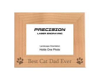 Pet Picture Frames, Best Cat Dad Ever Paw Prints Engraved Natural Wood Photo Frame, 4x6 5x7 8x10, Pet Owner Gifts