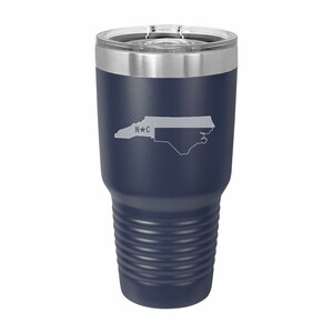 North Carolina Tumbler, Themed State Pride 20 or 30 ounce Stainless Steel Travel Mug with Lid, United States, Birthday, Christmas Present 30 oz Navy