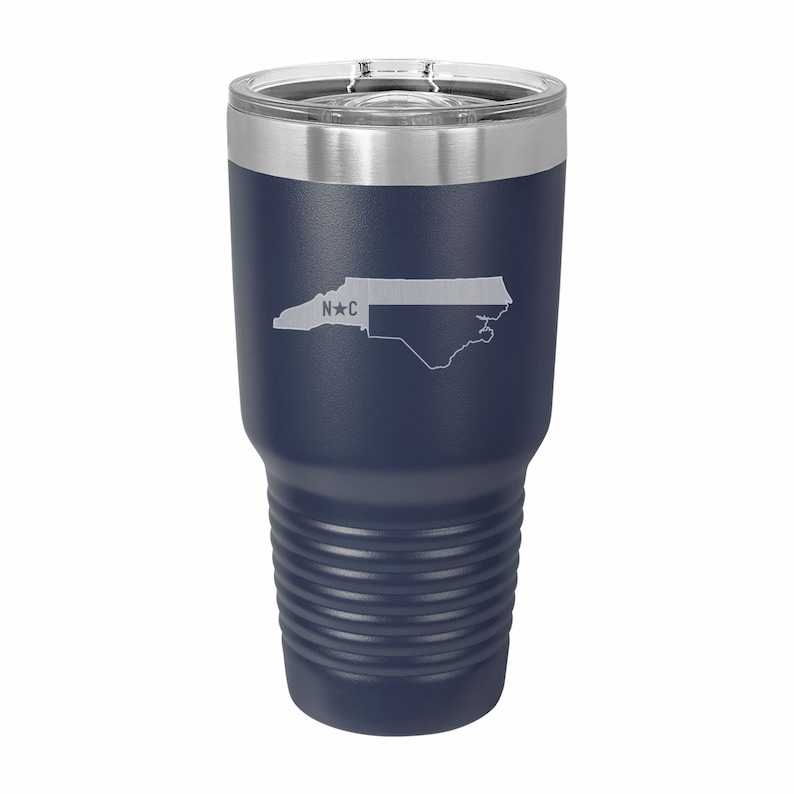 North Carolina Tumbler, Themed State Pride 20 or 30 ounce Stainless Steel Travel Mug with Lid, United States, Birthday, Christmas Present 30 oz Navy