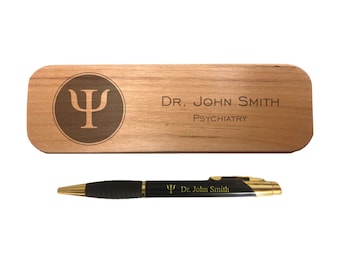 Psychiatrist Pens, Engraved Coated Brass Pen with Case and Custom Text, Psychology Student, Office, Graduation Gift