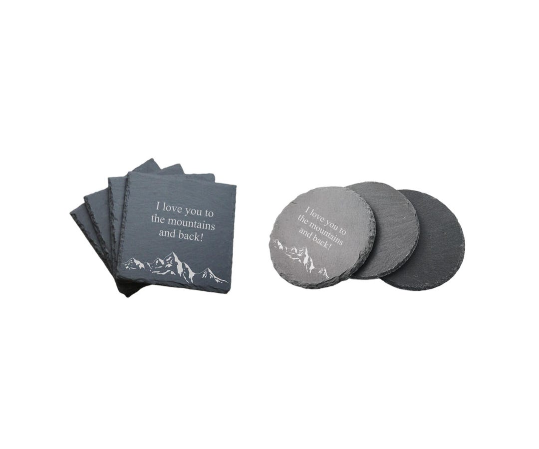 Personalized Coasters, Mountain Range With Custom Text Engraved Slate ...