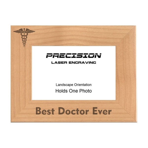 Doctor Gifts Best Doctor Ever Caduceus Symbol Engraved Natural Wood Picture Frame, 4x6 5x7 8x10, MD, Medical Field, Graduation Gift