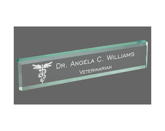 Personalized Veterinarian Name Plate for Desk, Engraved Jade Glass with Vet Symbol Custom Text, Office Gifts for Doctor Nurse