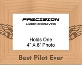 Best Pilot Ever Engraved Wood Picture Frame - 4x6 5x7 - Pilot Gift, Aviation Frame, Pilot Wings, Airline Pilot