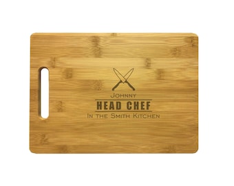 Tabla de cortar de chef personalizada, texto personalizado, madera de bambú o arce grabada