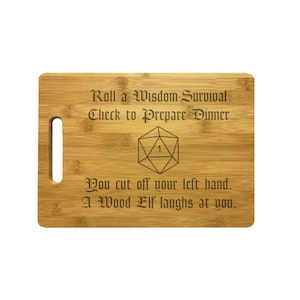 D&D Cutting Board, Wisdom Check Funny Result Engraved Natural Wood Cutting Board, Bamboo or Maple, Dungeons Dragons, Nerdy DND Gifts