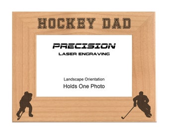 Sports Frame Hockey Dad Engraved Natural Wood Picture Frame, 4x6 5x7 8x10, Fathers Day, Christmas Gift, Birthday Presents