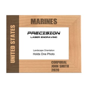 Personalized United States Marines Engraved Wood Picture Frame - 4x6 5x7 - Veterans Day, Military Gift