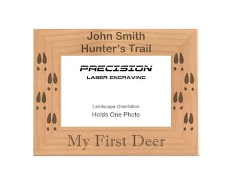 Hunting Picture Frame, Personalized My First Deer with Prints and Custom Text Engraved Natural Wood Photo Frame, Sports, Outdoors