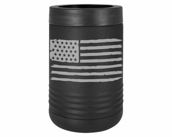 Patriotic Gifts American Flag Insulated Stainless Steel Beverage Holder Engraved Can Bottle Holder Military Veterans Day