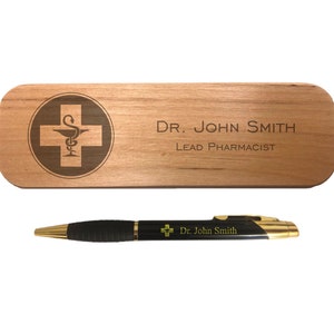 Personalized Pharmacist Engraved Coated Brass Pen with Case - Custom Text - Pharmacy, Rx, Graduation Gift