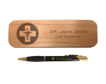 Personalized Pharmacist Engraved Coated Brass Pen with Case - Custom Text - Pharmacy, Rx, Graduation Gift