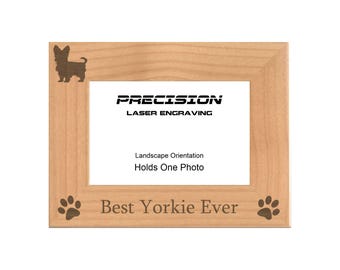 El mejor marco de fotos de madera natural grabado de Yorkshire Terrier, 4x6, 5x7, 8x10