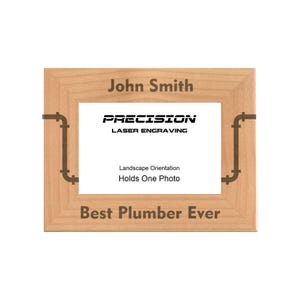 Plumber Picture Frame, Personalized Best Plumber Ever with Custom Text Engraved Natural Wood Photo Frame, 4x6 5x7