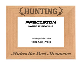 Hunting Frame Makes the Best Memories with Antlers Engraved Natural Wood Picture Frame 4x6 5x7 8x10, Sports, Outdoors