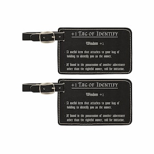 D&D Roleplaying Tag of Identify Funny Item Description Travel Gifts 2 pack Laser Engraved Leatherette Luggage Tags, dnd dungeons dragons