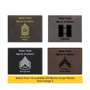 Personalized Military Gifts, US Marines Rank with Custom Text Engraved Leatherette Wallet, United States Military, Veteran Gift