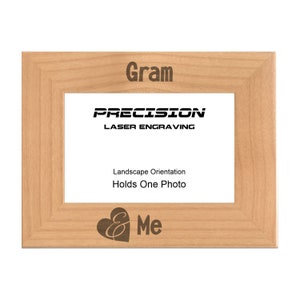 Gift for Gram, Gram and Me Heart Engraved Natural Wood Picture Frame 4x6 5x7 8x10 Mothers Day, Christmas Presents