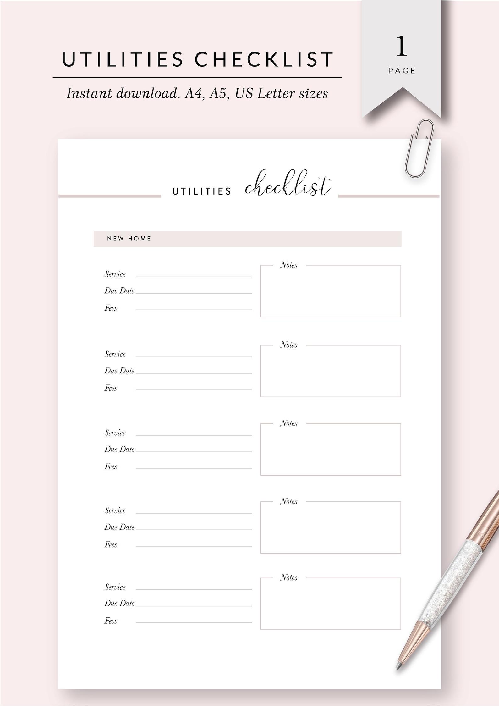 Utilities Printable Checklist Bills Tracker Utilities Etsy