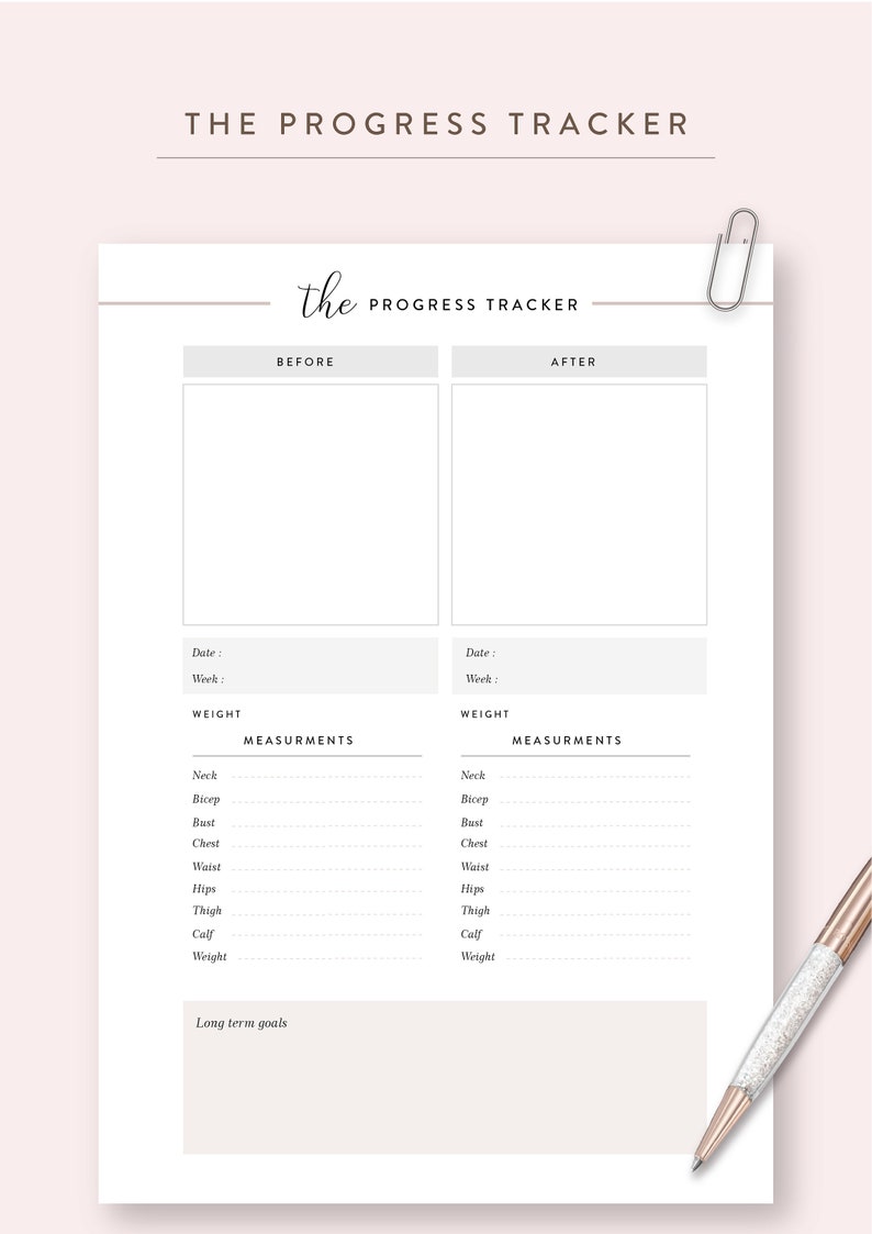 Weight Loss Progress Tracker - Printable Fitness Planner - Measurements ...