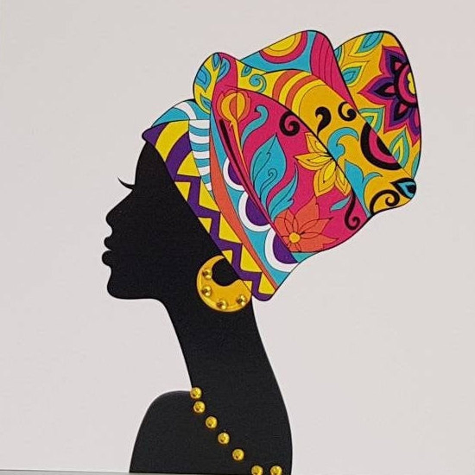 Black Culture Card: Happy Birthday Card Colourful Headwrap Lady ...