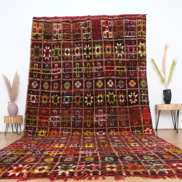 Alfombra boujaad vintage, auténtica alfombra marroquí 7x13 pies