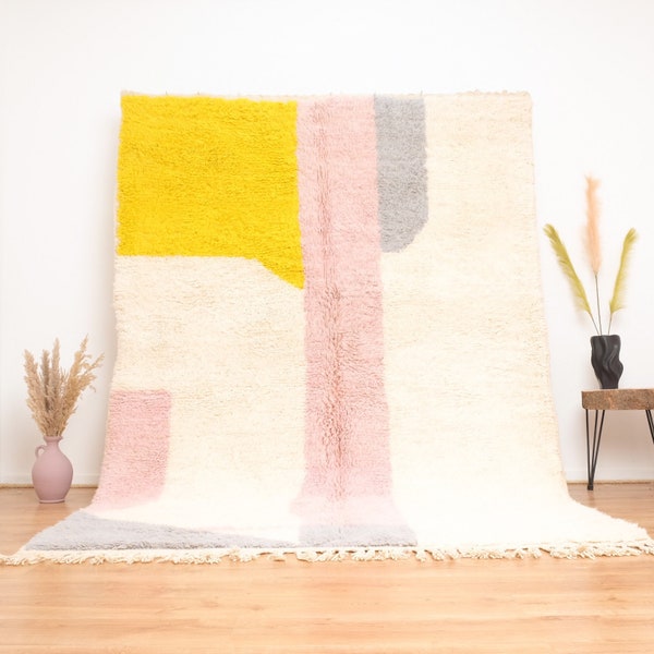 Pink Beni ourain rug - Authentic yellow moroccan Rug -  Soft wool rug - Berber Area rug - grey beniourain carpet 6x9 ft