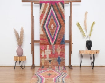 Vintage Moroccan rug runner, Authentic boujaad runner rug 2x12 ft