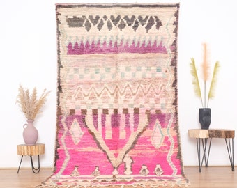 Boujaad tapijt, authentiek Marokkaans tapijt, beige gebiedsdeken, Berberwollen tapijt, abstract tapijt 5x8 ft