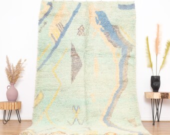 Blauw Boujaad tapijt, authentiek Marokkaans tapijt 5x8 ft