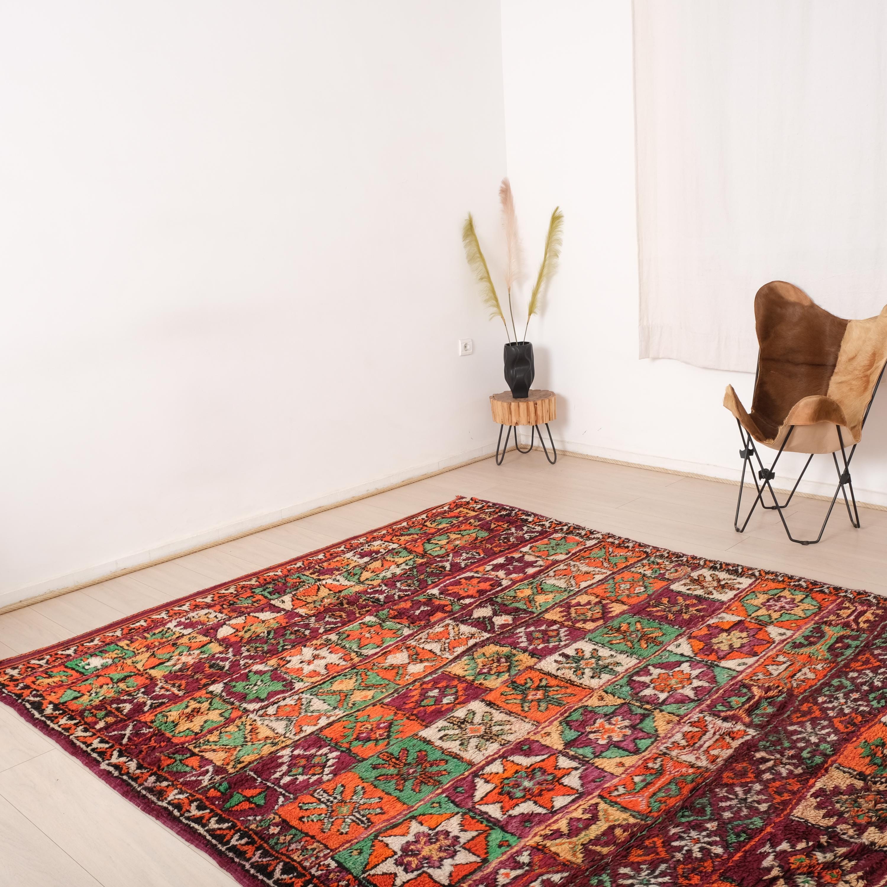 【ぶっ飛びSALE】モロッコラグ ヴィンテージ ブジャドラグ 超希少 モロッコラグ「BOUJADブジャド」ヴィンテージRBJ002アプリコット