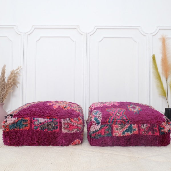 Set of 2 Kilim pouf, Pink Moroccan Floor Cushions, Vintage Floor Pillows