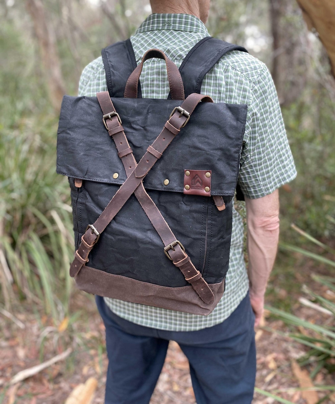 Canvas Rucksack Rugged Rugged Waxed Canvas Roll Top Daypack in Black , Outdoors Canvas Pack ...