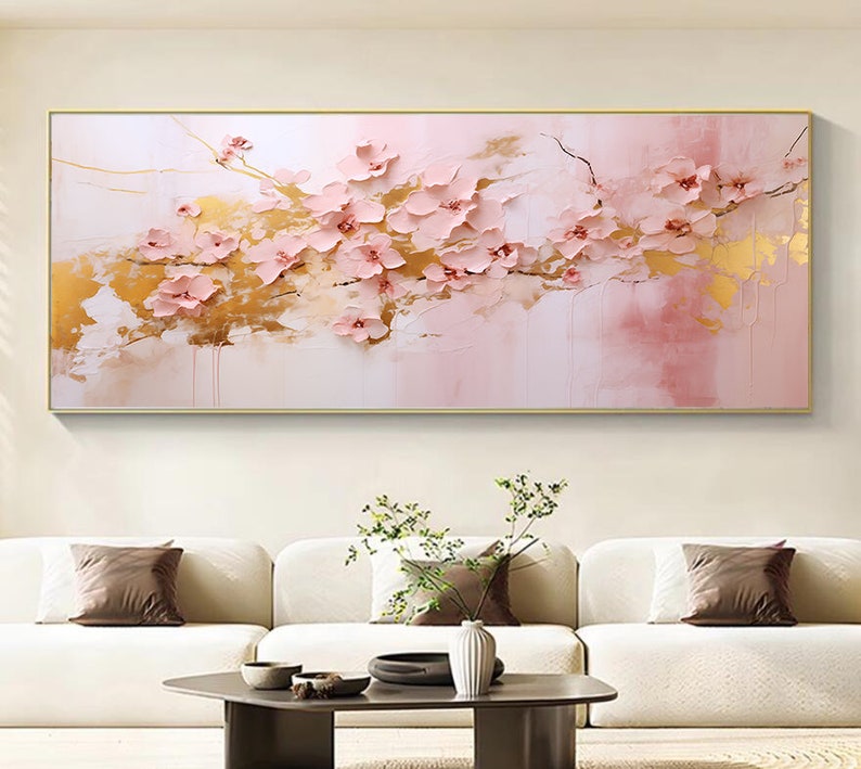 Pink Cherry Blossom Painting Wall Art, Cherry Blossom Digital Gownload, Pink Cherry Blossom ...
