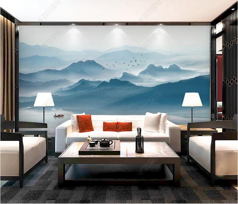 Abstract Ink Blue Mountains Wall Mural Wall Decor Etsy