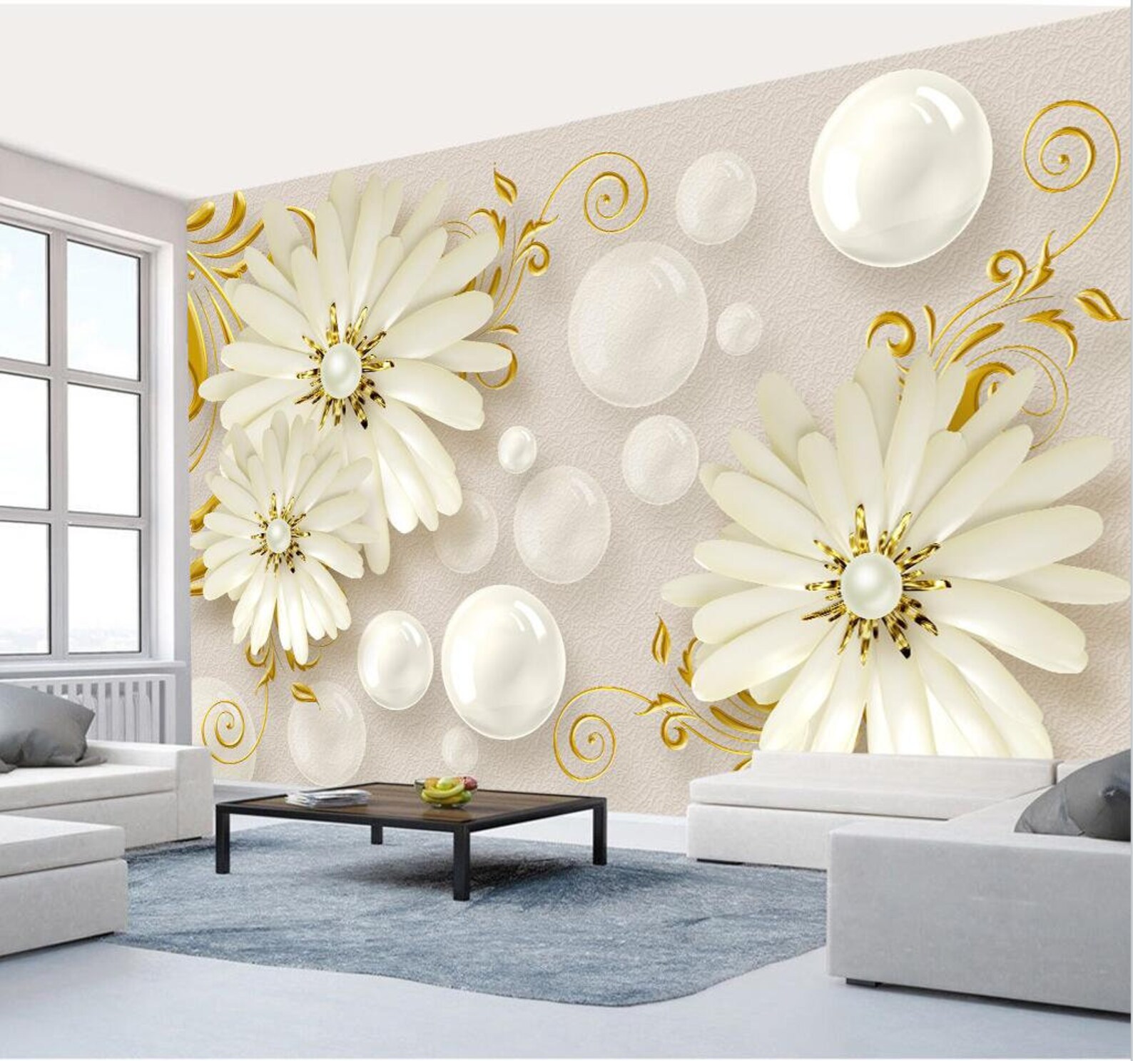 3D Densely Arranged White Flowers 2202 Wall Murals