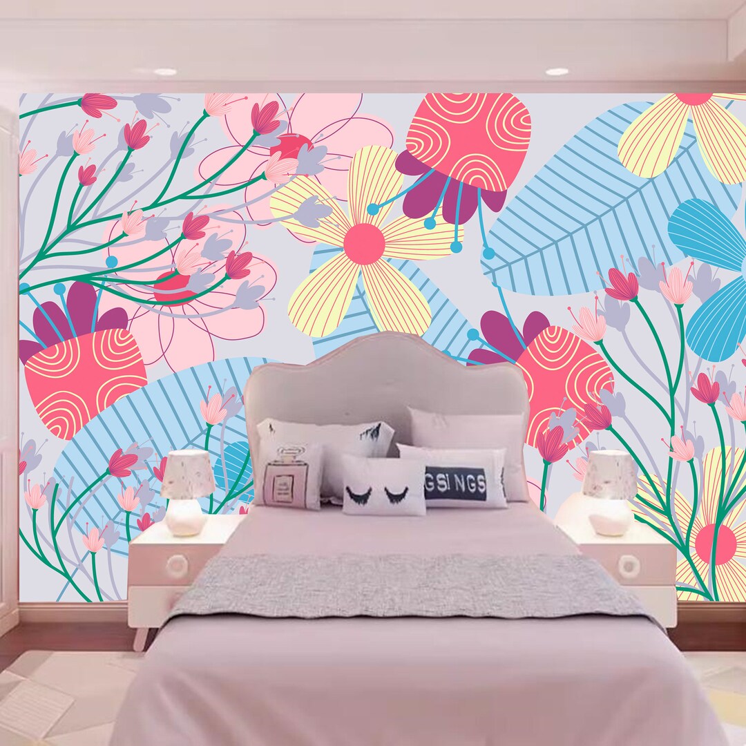 Watercolor Small Flowers Nursery Wallpaper, Flowers and Leaves Floral ...