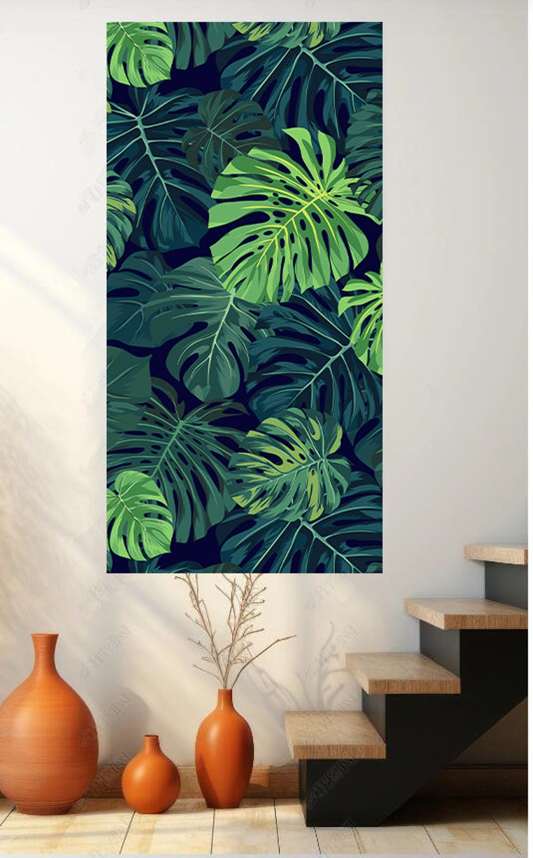Dark Green Leaf Wall Art, Painting Leaves Plant Wall Decor, Dark Green