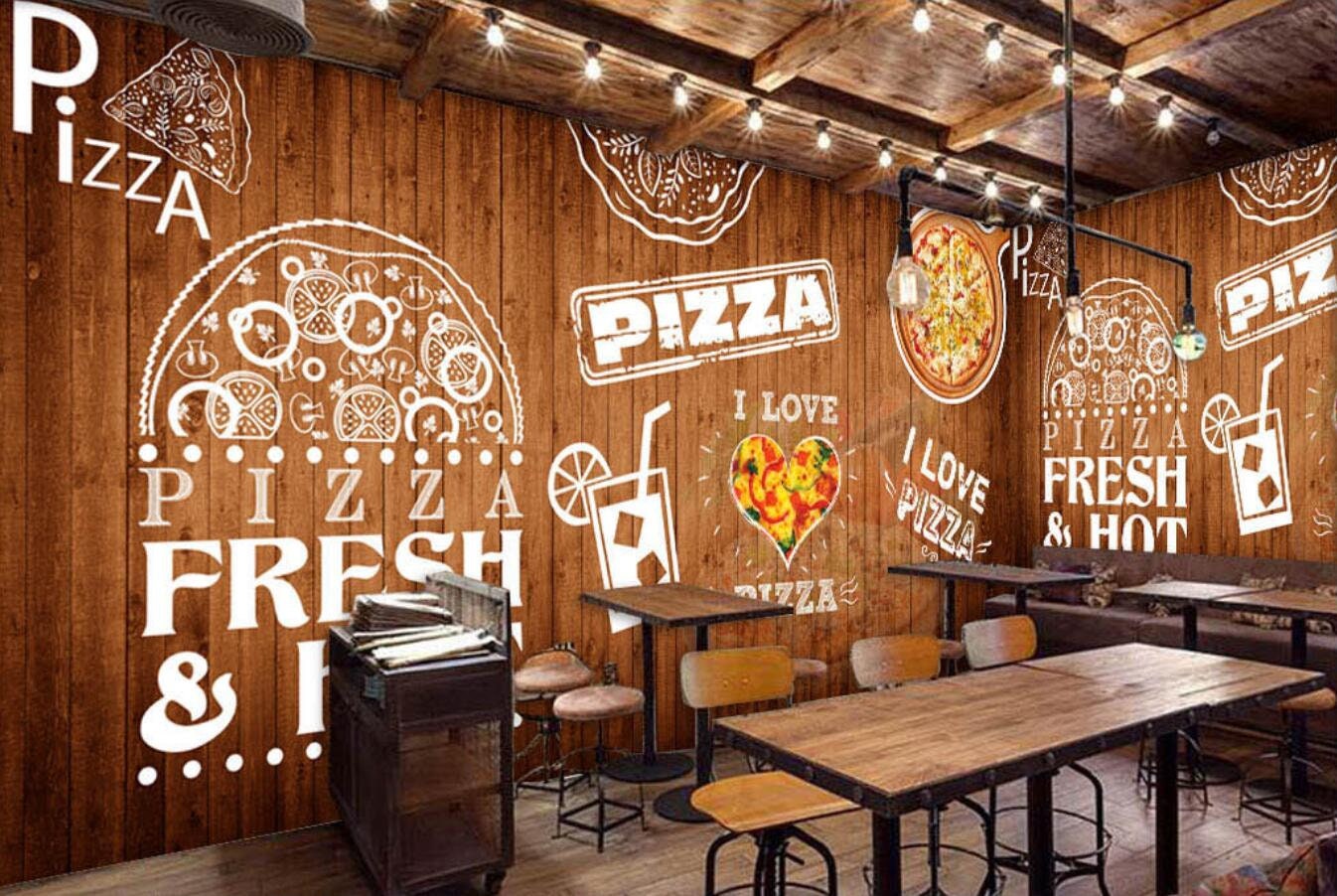 Nostalgic Wood Pizzeria Background Wall Mural Catering Background