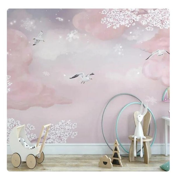 Fantasy Rosa Wolken Romantische Kirschblüte Kinderzimmer Kinderzimmer Kinderzimmer Tapete Wandbild Wohnkultur