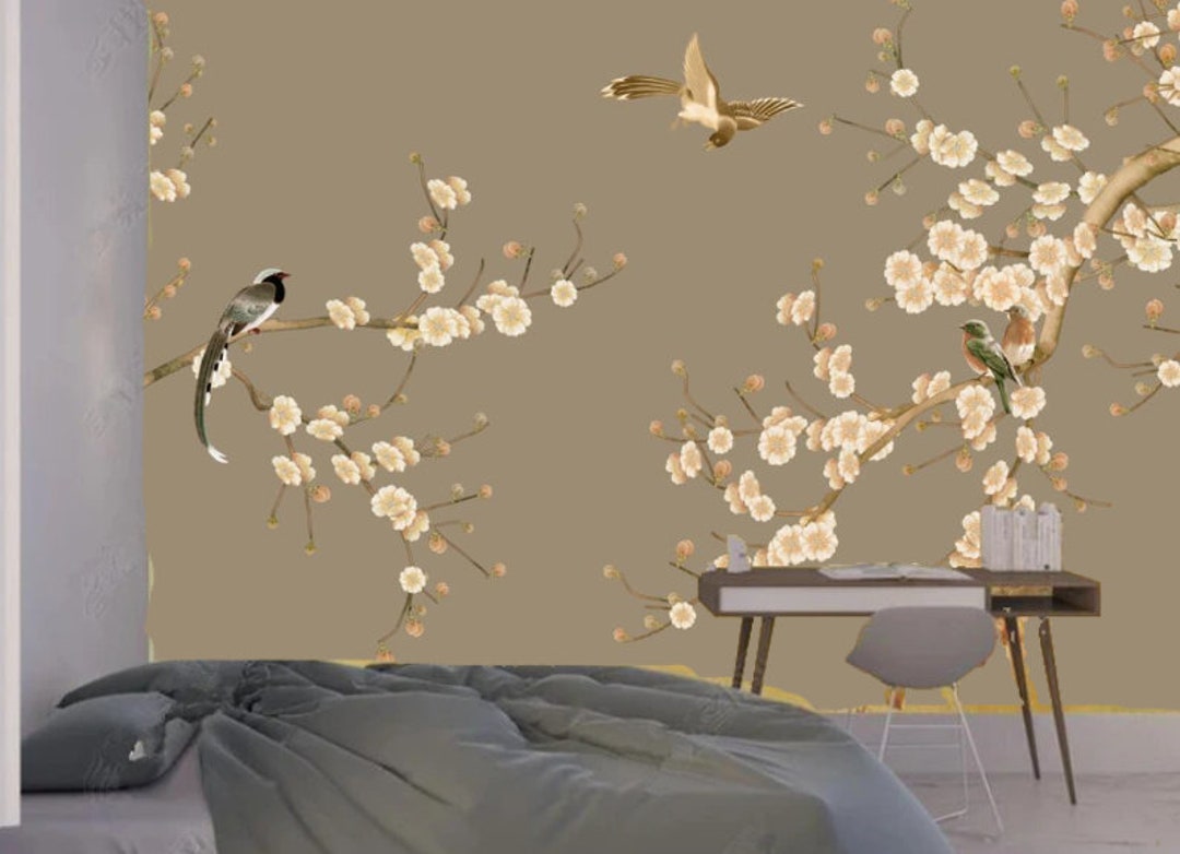 Chinoiserie Hanging Cherry Blossom Wallpaper Wall Mural - Etsy